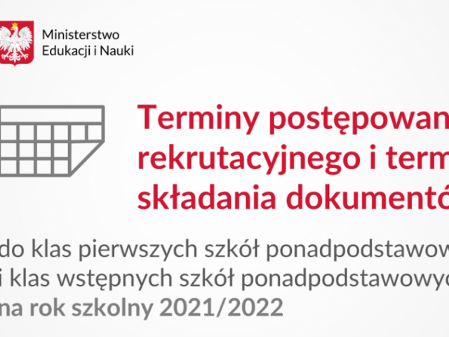 Teriny postępoania rekrutacyjnego na rok szkolny 2021/2022 banner