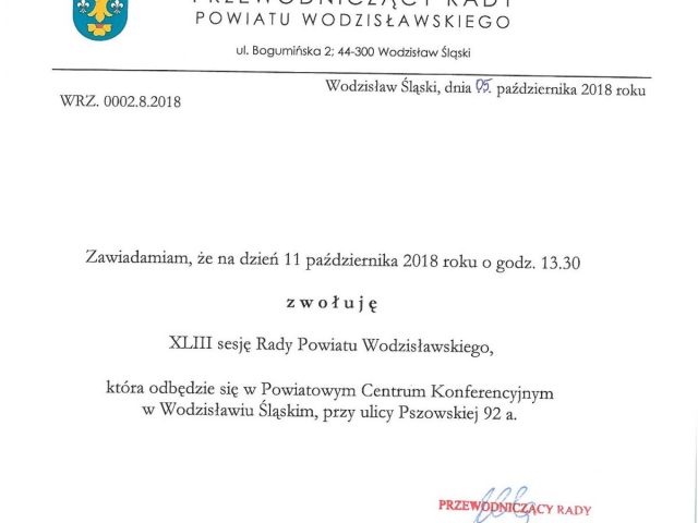 XLIII sesja Rady Powiatu Wodzisławskiego