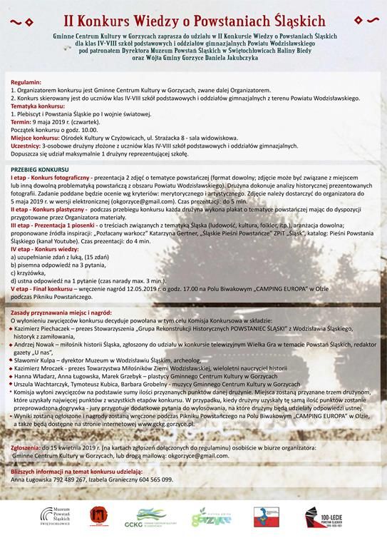 plakat II konkurs wiedzy o powstaniach śląskich