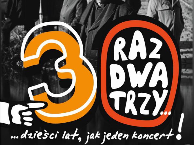 plakat - koncert zespołu Raz Dwa Trzy, na plakacie członkowie zespołu