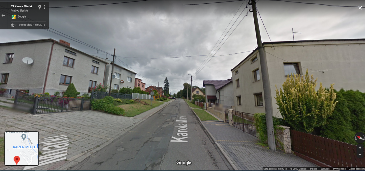 ulica Karola Miarki w Pszowie streetview z Maps Google dostęp 24.3.2022