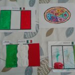 Praca plastyczna przedtawiająca flagę Włoch i pizzę