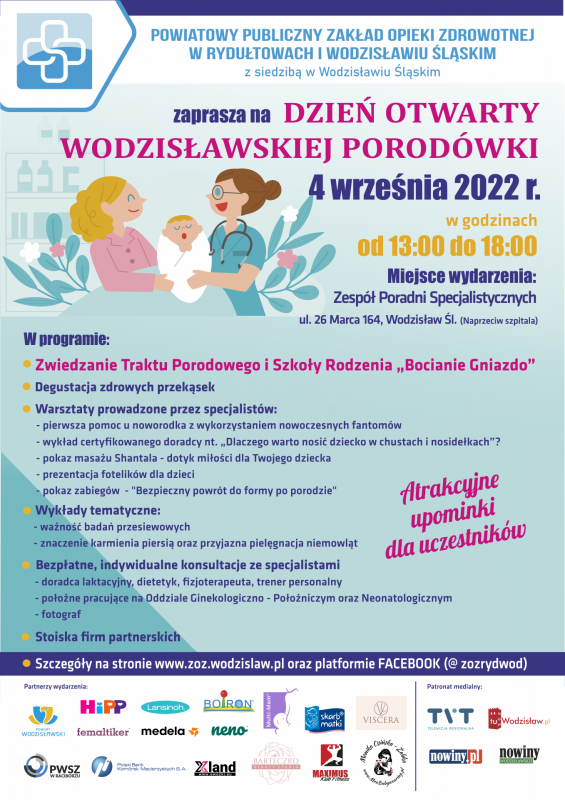 Plakat promujący Dzień Otwarty Wodzisławskiej Porodówki