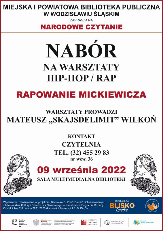 plakat promujący nabór na warsztaty hiphopowe Mickiewicza
