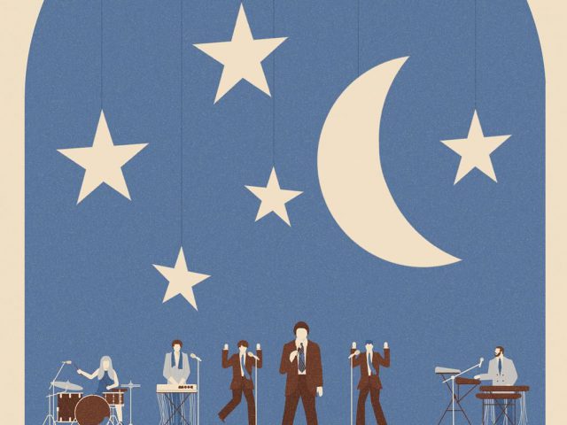 ralph kaminski plakat. N plakacie grafika: gwiazdki, księżyc oraz ludzie grający na instrumentach