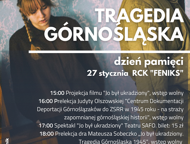 Plakat wydarzenia "Dzień pamięci o tragedii Górnośląskiej w Rydułtowach"
