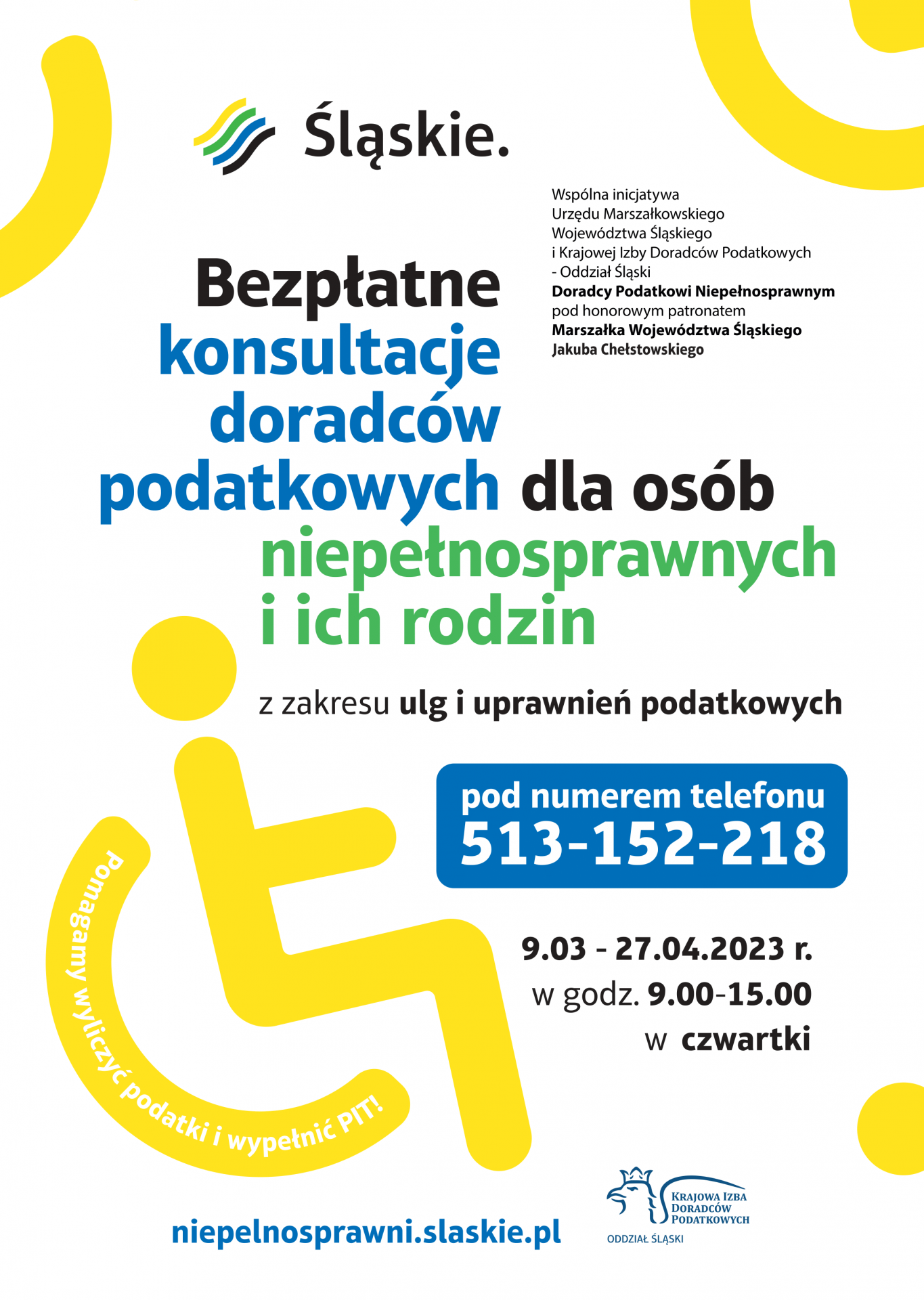 Plakat promujący akcję porad podatkowych dla osób z niepełnosprawnością