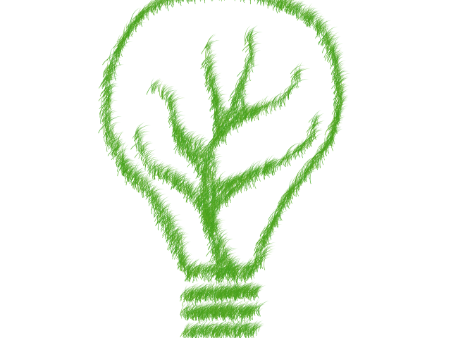 Narysowana żarówka w zielonym kolorze imitującym trawę