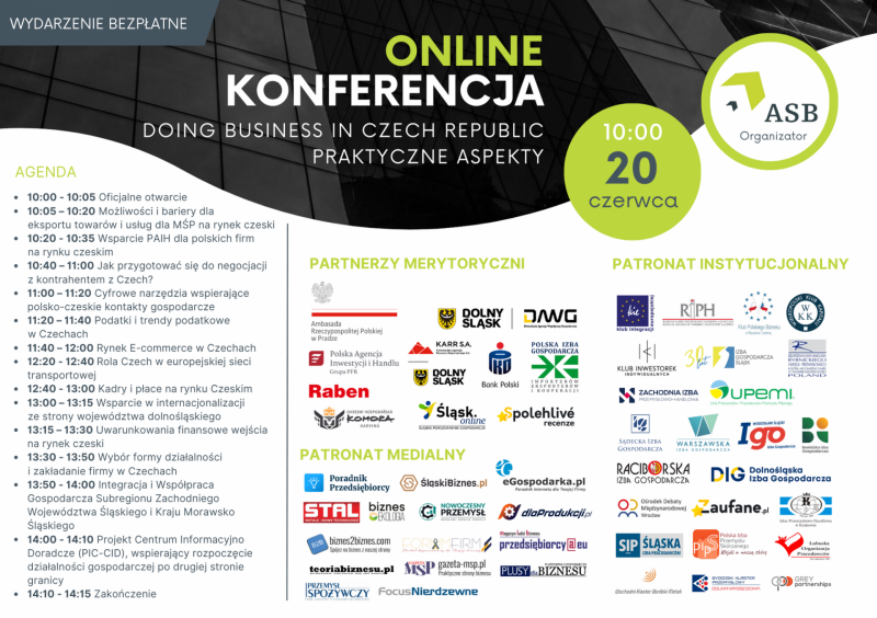 Plakat promujący konferencję na temat prowadzenia biznesu w Czechach