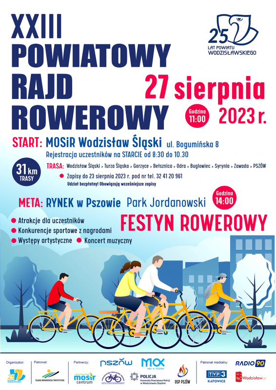 plakat informujący o zgłoszeniach do powiatowego rajdu rowerowego