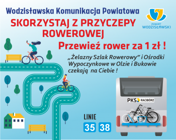 Grafika promująca cyklobusy na linii 35 i 38 Wodzisławskiej Komunikacji Powiatowej
